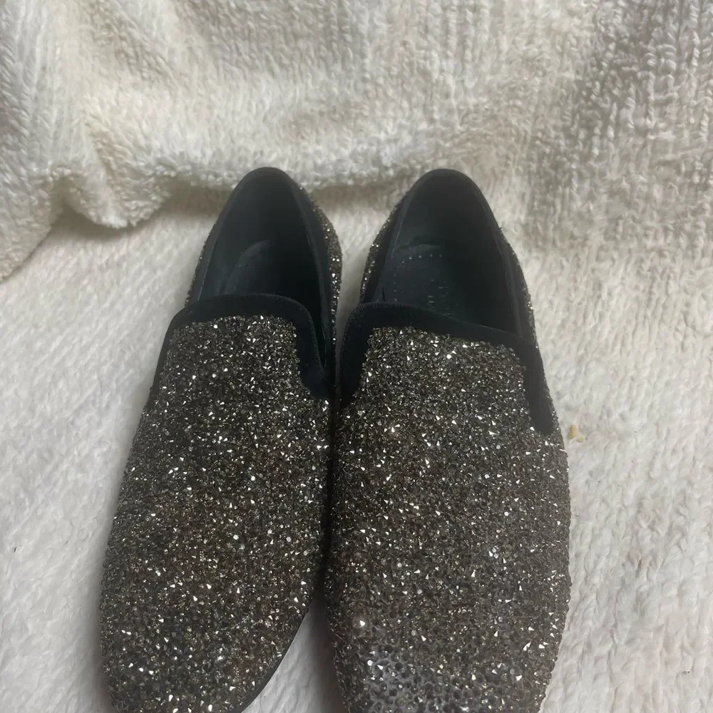 Moretti Black lane is leather black Men's Glitter Loafers suede trims SZ11.5